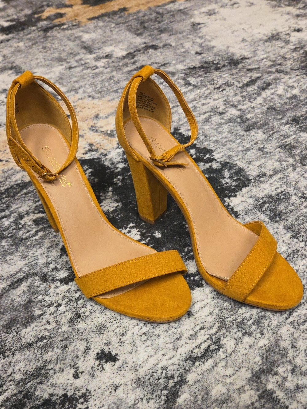 Shoe Dazzle Mustard Yellow Suede Block Heel Sandals